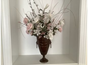 Elegant Silk Arrangement In Tin Planter With Lions Face On Each Side
