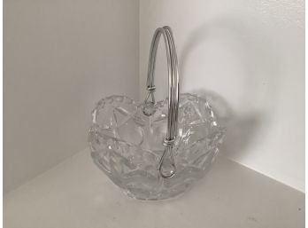 Pretty Crystal Basket Wood Silver Handle
