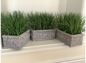 Set Of Three Artificial Indoor Grass In Styrofoam Planters