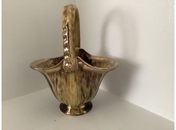 German Mid Century Pottery Basket Vase Stamped 452 Made In Western Germany