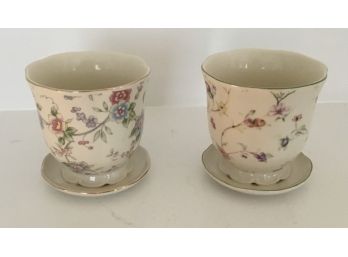 Pair Of Porcelain Decorative Small Planters