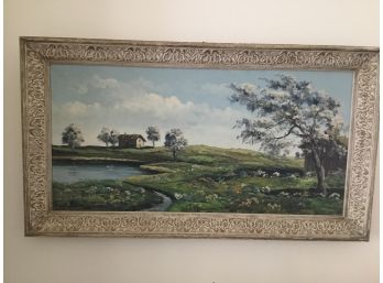 Italian Homestead Landscape Oil Painting Signed By Paolo Balbi Italian 20th Century Artist Solid Wood Frame