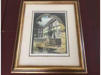 Vintage Rudolf Veit Etching Print In Black/gold Frame