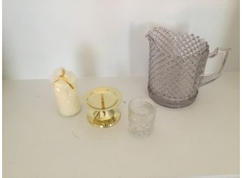 Diana Englands Fairest Rose Candle Holder, Glass Tea Light, Clear Glass Pitcher