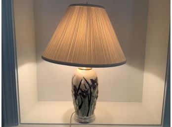 Beautiful Ceramic Lamp Body With Purple Flowers And Iridescent Glaze