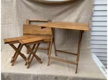 SET OF (2) STENCILED MAPLE OCCASIONAL TABLES AND CHAIRS