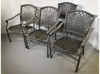 Set Of Four Outdoor Chairs - Aluminum Frames With Webbing - Seem To Be Good - Personally Id Paint Them !