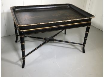 Beautiful Large Tole Tray Table - Top Is Removable - All Hand Painted - Lovely Antique Style Piece - NICE !