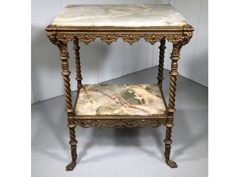 Incredible Antique Victorian Brass Or Bronze & Onyx Table - Amazing Details VERY VERY Heavy - Rare Find !