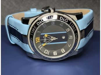 Incredible $675 Retail Price DOLCE & GABBANA Blue & Light Blue Leather Mens / Unisex Watch - All Stainless