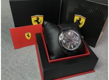 Incredible FERRARI - SCUDERIA Dark Gray Steel Case With Leather Strap - New In Box - Over $800 Retail Price
