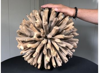 Very Cool Beach House Decor - Completely Handmade Driftwood Ball / Sphere - VERY Cool Piece - Very Well Made !