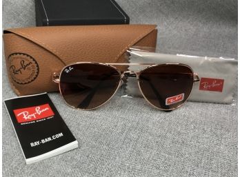 Brand New RAYBAN Aviators Sunglasses - Original Case & Paperwork Rose Gold Frames / Brown Lenses Made In Italy