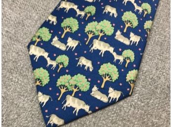 Brand New HERMES Paris Silk Tie - $200 Retail - Trees & Cows - Fantastic All Silk Tie - BRAND NEW !
