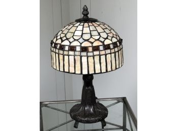Lovely Petite Leaded Glass Lamp - Very Nice Style - Great Condition - Bronze Finish - Works Perfectly