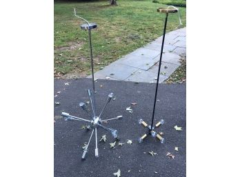Two Fabulous SPUTNIK Style Chandeliers / Light Fixtures - WEST ELM - All Chrome & Brushed Gold & Black NICE !