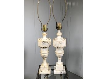 Stunning Pair Of Vintage Carved Marble / Alabaster Lamps With Original Harps -made In Italy - Very Pretty !