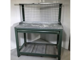 Fantastic Large POTTING / GARDENING Bench - Galvanized Surface - One Large Drawer - Top & Bottom Shelves
