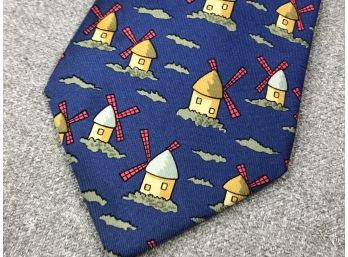 Fantastic Like New HERMES Graphic Silk Tie - Holland / Windmills - $200 Retail - Fantastic All Silk Tie