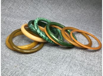 Fabulous Group Lot Of Nine (9) Vintage Estate BAKELITE / CATALIN Art Deco Bangle Bracelets