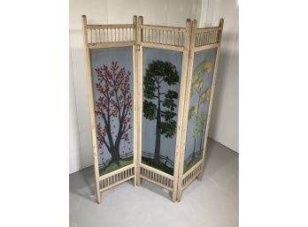 Very Unusual Antique Folding Screen - Unusual Small Size - All Hand Painted Panels - Overall Very Nice -