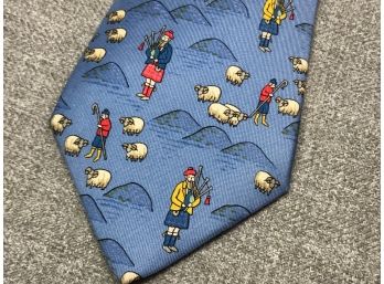 Fantastic Like New HERMES Graphic Silk Tie Shepards / Bagpipes / Sheep - $200 Retail - Fantastic All Silk Tie