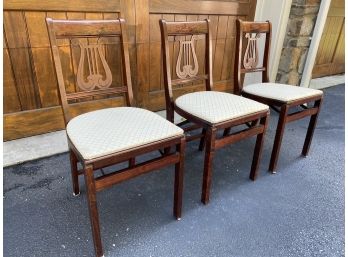 Stakmore Lyre Cherry Finish Folding Chairs With Lattice Design Padded Seat