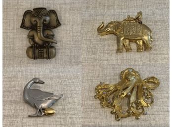 JJ Jonette Embossed Jeweled Gold Tone / Pewter / Bronzed Lapel Pins
