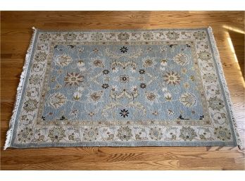 Safavieh Dusty Blue And Cream Handmade Wool Oriental Area Rug With Fringe