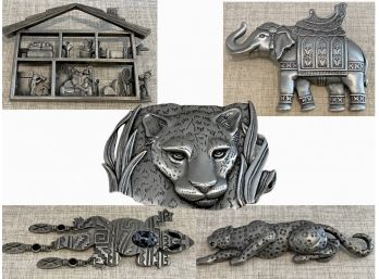 JJ Jonette Embossed Pewter Animal Motif Lapel Pins