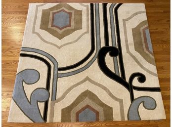 Natural Wool Geometric Shape Area Rug With Cotton Backing And Protective Non-slip Mat