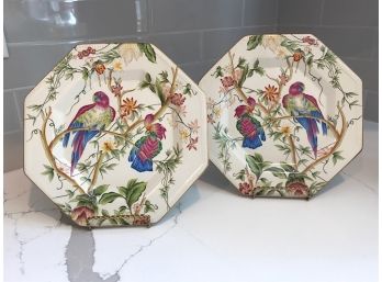 Two Decorative Octagonal Parrot Plates