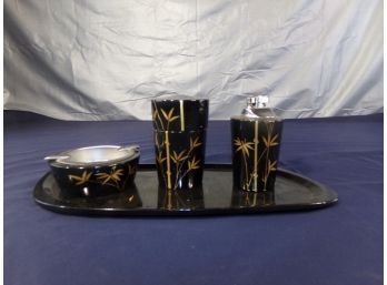Black Lacquer Smoking Tray (Lighter, Cigarette Holder And Ashtray)