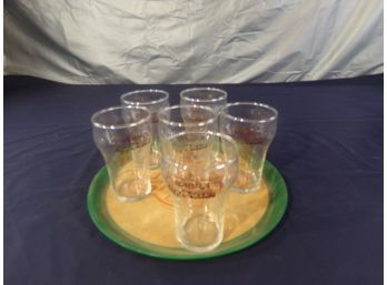 6 Sabra Egg Cream Glasses And Tray