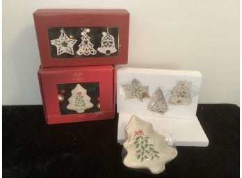 Lenox Christmas Ornaments And Tree Dish In Boxes