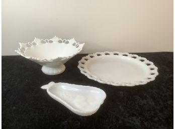 Milk Glass Mixed Lot Of 3