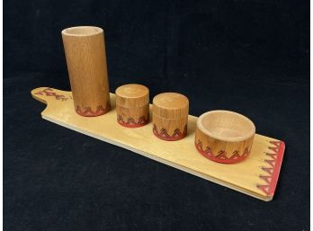 Handmade Wooden Tray With Salt/pepper Shaker And Condiment Lot