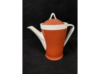Hollohaza Orange And White Tea Pot Made In Hungary