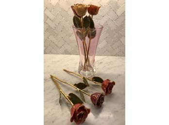 Set Of 6 Dipped Roses With Gold Trim