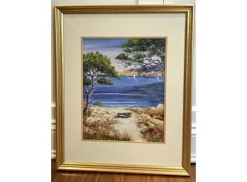Custom Framed And Matted Tranquil Beach Scene Picture