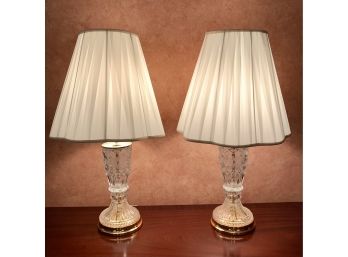 Pair Of Lovely Crystal Lamps With Floral Accents