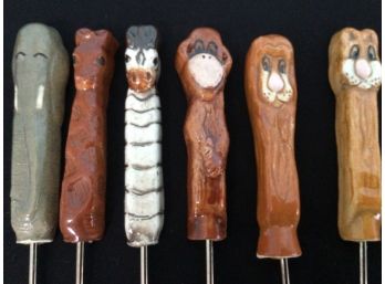 Set Of Six Ceramic Animal Hors Doeuvre Forks Skewers