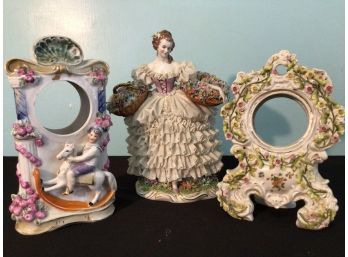 Antique Porcelain Lot Including Clock Cases Crossed Swords