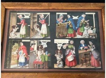 Fabulous Framed Set Old Mother Hubbard Antique Die-Cut Scrap Pictures