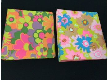 Pair 1970s 3 Ring Binders Mod Psychedelic Flowers