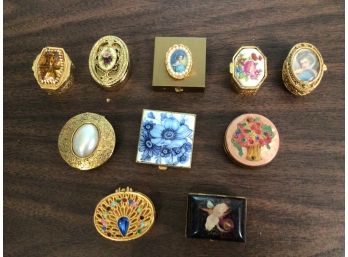 Vintage Pillboxes 10 Piece Lot Includes One Mini Compact