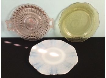 Lot Of 3 Three Depression Glass Platters