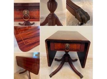 STUNNING Antique Drop Leaf Table With Satinwood In Lays & Dovetail Joinery