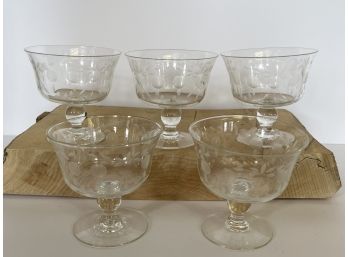 Vintage Set Of Etched Glasses
