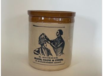 An H. Dickinson Hats Caps & Furs Crock